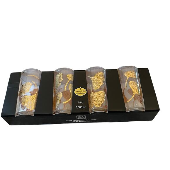 Set of 4 Moroccan Tea Glasses Hand Painted Gold Floral Motif 6oz New - Picture 4 of 16